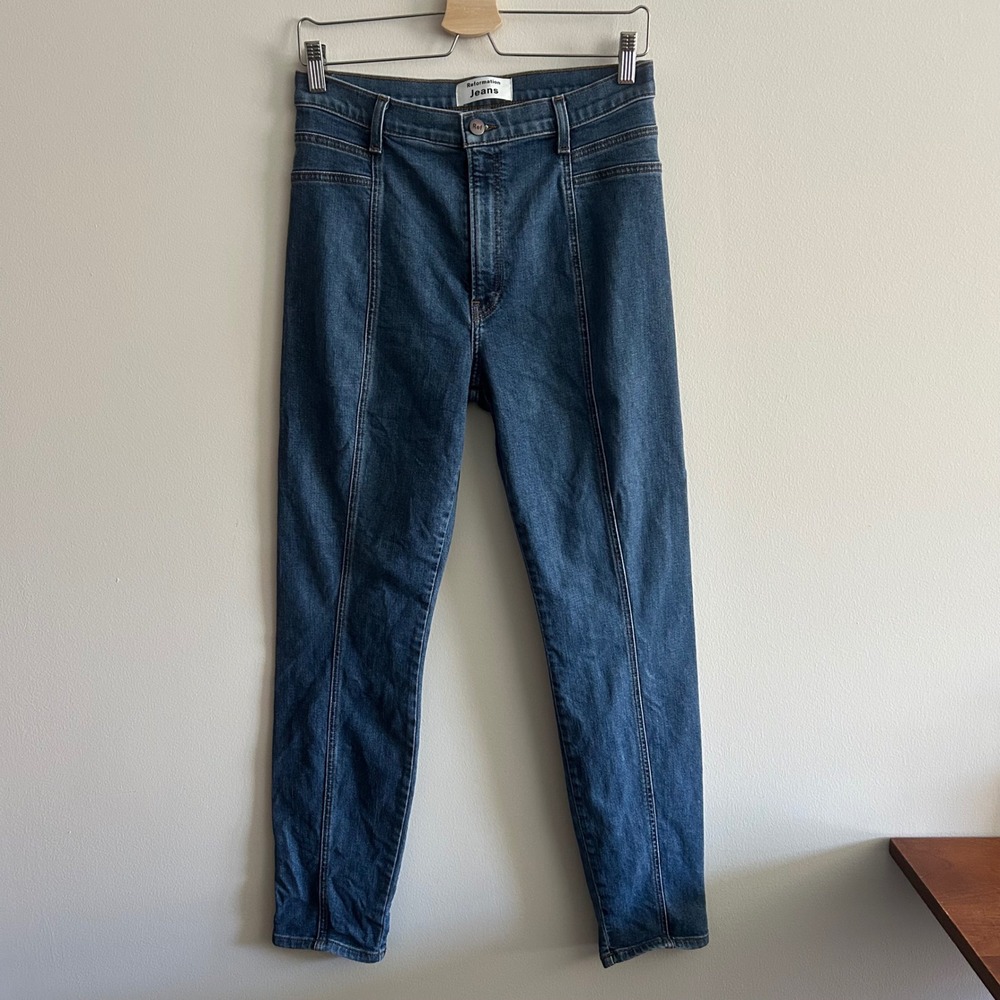 Reformation Suzie Jean Rhine Wash 29 Blue High Rise Front Seam Skinny Denim